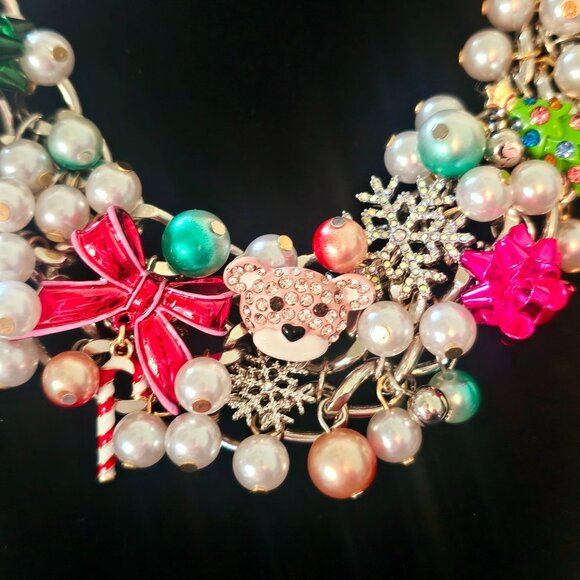 Betsey Johnson Holiday Christmas Statement Bib Choker Necklace Bracelet Set NEW - Picture 9 of 16